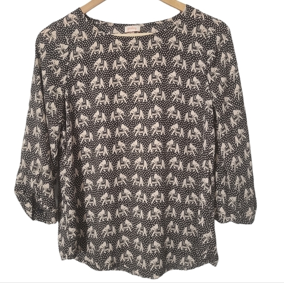 Pixley Black and White Elephant Print Blouse - Picture 1 of 9